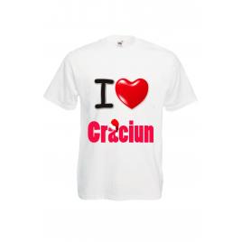 Tricou personalizat Fruit of the loom barbat I love Craciun alb S