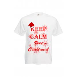 Tricou barbatesc personalizat mesaj haios keep calm, vine Craciunul L