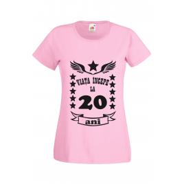 Tricou personalizat Fruit of the loom dama roz Viata incepe la 20 ani 2XL
