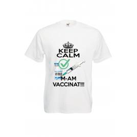 Tricou barbatesc mesaj Keep calm, m-am vaccinat, alb, 2XL