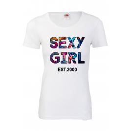Tricou dama personalizat aniversar Sexy girl est. 2000, alb, L