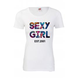 Tricou dama personalizat aniversar Sexy girl est. 2001, alb, 2XL