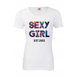 Tricou dama personalizat aniversar Sexy girl est. 2002, alb, XXL
