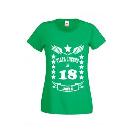 Tricou dama personalizat Fruit of the loom verde Viata incepe la 18 ani S