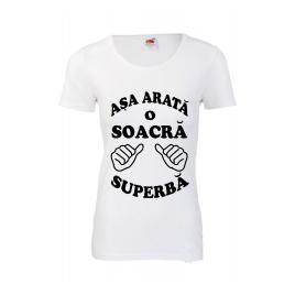 Tricou dama personalizat Fruit of the loom alb Asa arata o soacra superba 2XL