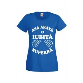 Tricou dama personalizat Fruit of the loom albastru Asa arata o IUBITA superba 2XL