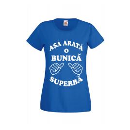 Tricou dama personalizat Fruit of the loom albastru Asa arata o bunica superba M