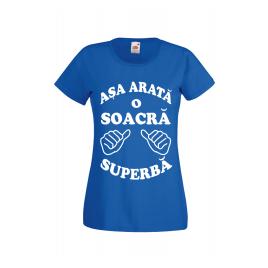 Tricou dama personalizat Fruit of the loom albastru Asa arata o soacra superba 2XL