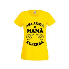 Tricou dama personalizat Fruit of the loom galben Asa arata o mama superba 2XL