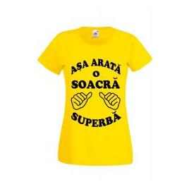 Tricou dama personalizat Fruit of the loom galben Asa arata o soacra superba L