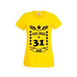 Tricou dama personalizat Fruit of the loom galben Viata incepe la 31 ani 2XL