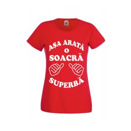 Tricou dama personalizat Fruit of the loom rosu Asa arata o soacra superba 2XL