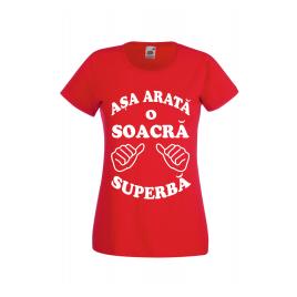 Tricou dama personalizat Fruit of the loom rosu Asa arata o soacra superba 2XL