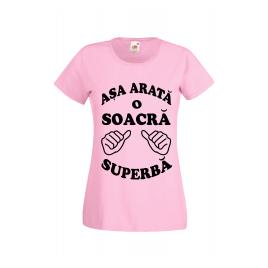 Tricou dama personalizat Fruit of the loom roz Asa arata o soacra superba L