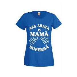 Tricou dama personalizat Fruit of the loom albastru Asa arata o mama superba M