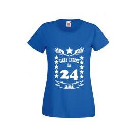 Tricou dama personalizat Fruit of the loom albastru Viata incepe la 24 ani M