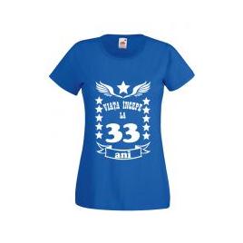 Tricou dama personalizat Fruit of the loom albastru Viata incepe la 33 ani 2XL