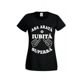 Tricou dama personalizat Fruit of the loom negru Asa arata o IUBITA superba S