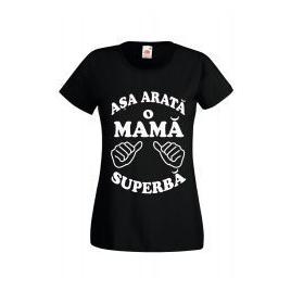 Tricou dama personalizat Fruit of the loom negru Asa arata o mama superba 2XL