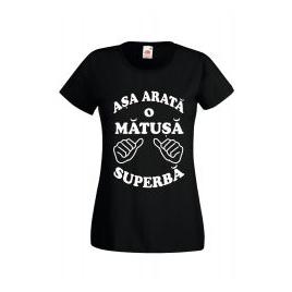 Tricou dama personalizat Fruit of the loom negru Asa arata o matusa superba 2XL