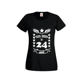 Tricou dama personalizat Fruit of the loom negru Viata incepe la 24 ani XL