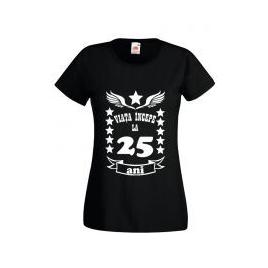 Tricou dama personalizat Fruit of the loom negru Viata incepe la 25 ani XL
