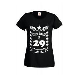 Tricou dama personalizat Fruit of the loom negru Viata incepe la 29 ani XL
