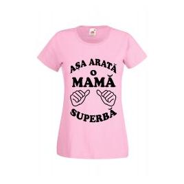 Tricou dama personalizat Fruit of the loom roz Asa arata o mama superba M