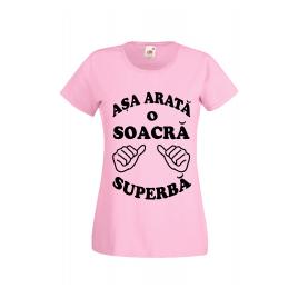 Tricou dama personalizat Fruit of the loom roz Asa arata o soacra superba XL