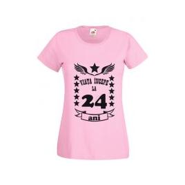 Tricou dama personalizat Fruit of the loom roz Viata incepe la 24 ani 2XL