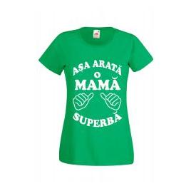 Tricou dama personalizat Fruit of the loom verde Asa arata o mama superba 2XL