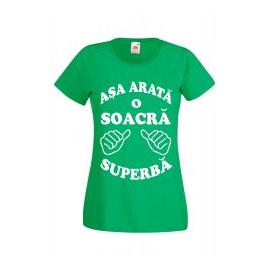 Tricou dama personalizat Fruit of the loom verde Asa arata o soacra superba 2XL