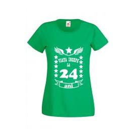 Tricou dama personalizat Fruit of the loom verde Viata incepe la 24 ani 2XL