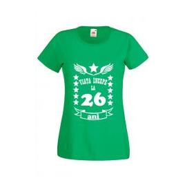 Tricou dama personalizat Fruit of the loom verde Viata incepe la 26 ani XL