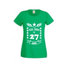 Tricou dama personalizat Fruit of the loom verde Viata incepe la 27 ani 2XL