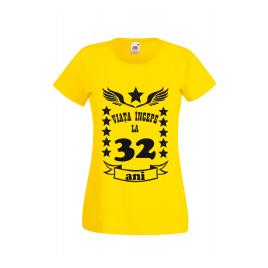 Tricou dama personalizat Fruit of the loom galben Viata incepe la 32 ani 2XL