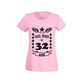 Tricou dama personalizat Fruit of the loom roz Viata incepe la 32 ani M