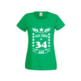 Tricou dama personalizat Fruit of the loom verde Viata incepe la 34 ani 2XL