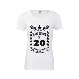 Tricou dama personalizat Fruit of the loom alb Viata incepe la 20 ani 2XL