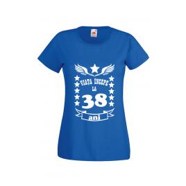 Tricou dama personalizat Fruit of the loom albastru Viata incepe la 38 ani 2XL