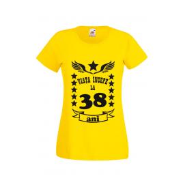 Tricou dama personalizat Fruit of the loom galben Viata incepe la 38 ani 2XL