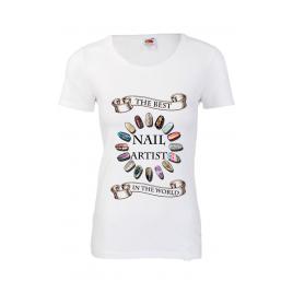 Tricou dama personalizat Fruit of the loom alb The best nails artist 2XL