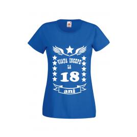Tricou dama personalizat Fruit of the loom albastru Viata incepe la 18 ani 2XL