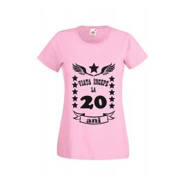 Tricou dama personalizat Fruit of the loom roz Viata incepe la 20 ani XL
