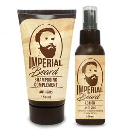 Set refacere culoare naturala a barbii grizonate Lotiune si Sampon Anti Gris Imperial Beard 100ml+150ml