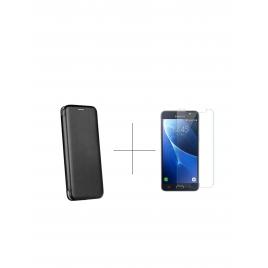 Set Husa Book Forcell Elegance - Samsung Galaxy j7 2017 negru+ folie sticla securizata transparenta