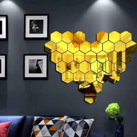 Set oglinzi design hexagon gold - oglinzi decorative acrilice cristal - diamant...