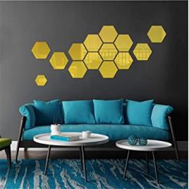 Set oglinzi design hexagon gold - oglinzi decorative acrilice cristal - diamant...