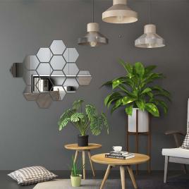 Set oglinzi design hexagon silver - oglinzi decorative acrilice cristal -...