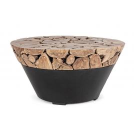 Masuta rotunda de cafea din fier negru si lemn natur grenada Ø 90 cm x 45 h